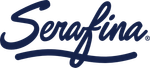 Serafina logo in yellow, featuring the brand's name written in a flowing, cursive script. The design is bold and vibrant, with the yellow color standing out against a light background, giving the logo a lively and energetic feel. This logo is simple yet distinctive, reflecting the brand's identity.