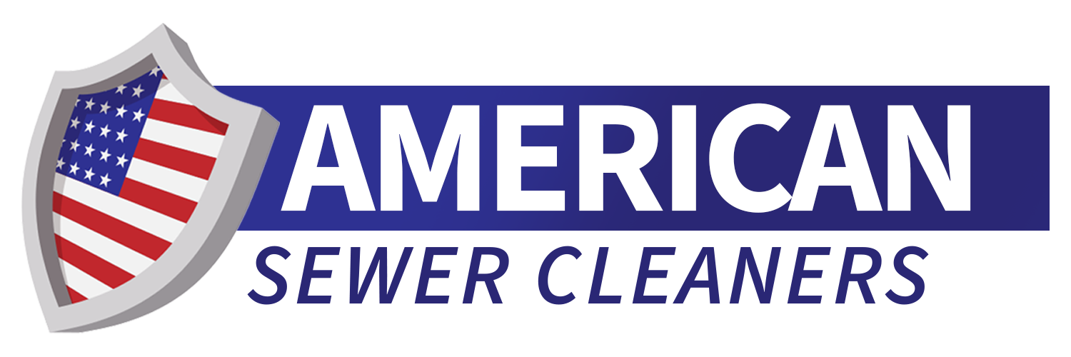 Logo for American Sewer Cleaners, featuring a shield with the American flag and the company's name in white on a blue background.