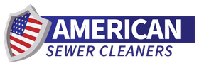 Logo for American Sewer Cleaners, featuring a shield with the American flag and the company's name in white on a blue background.