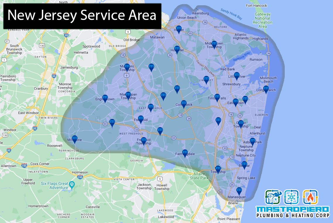 A map of the new jersey service area on google maps.