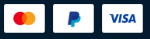 The logos for mastercard , paypal and visa are on a blue background.