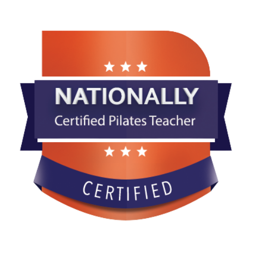 a badge that says nationally certified pilates teacher