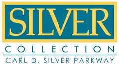 Logo for Silver Collection on Carl D. Silver Parkway: yellow text 