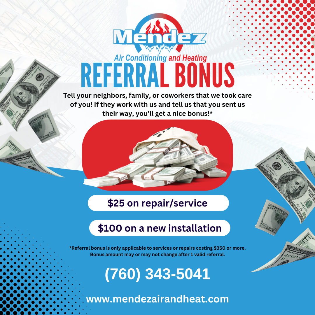 A Poster for A Referral Bonus with A Pile of Money Flying in The Air.