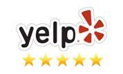 A yelp logo with five stars on it on a white background.