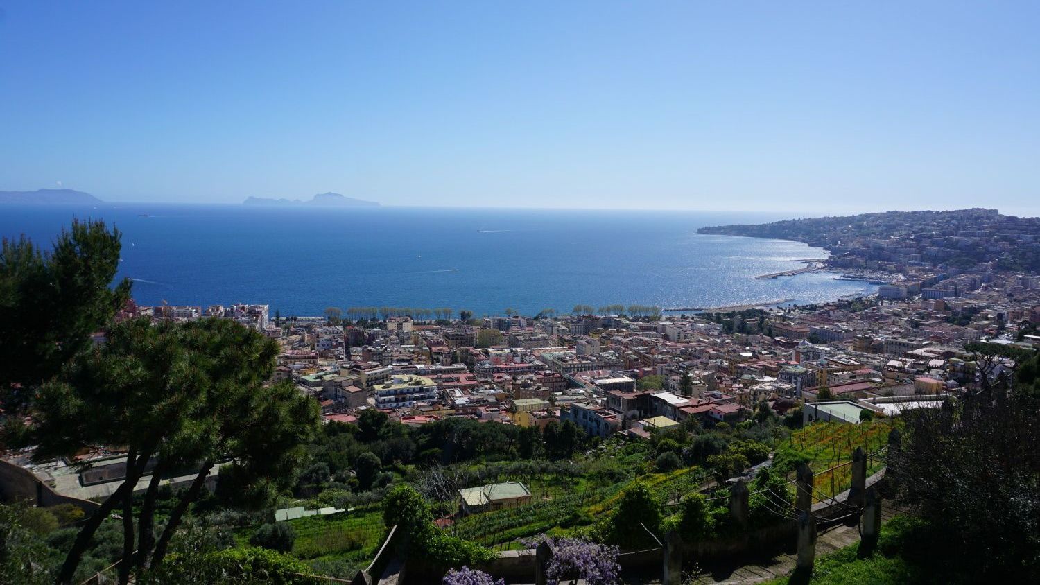 An aerial view of a city with the ocean in the background 