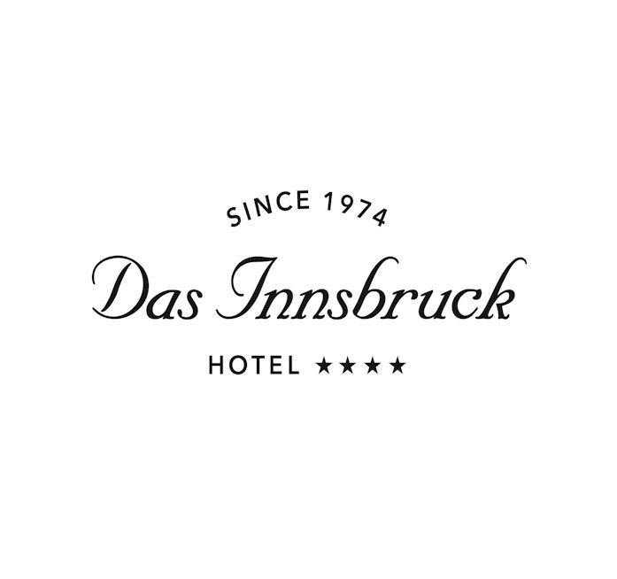 Logo für Das Innsbruck Hotel, Text lautet „Seit 1974“ und „Das Innsbruck Hotel“ mit vier Sternen.