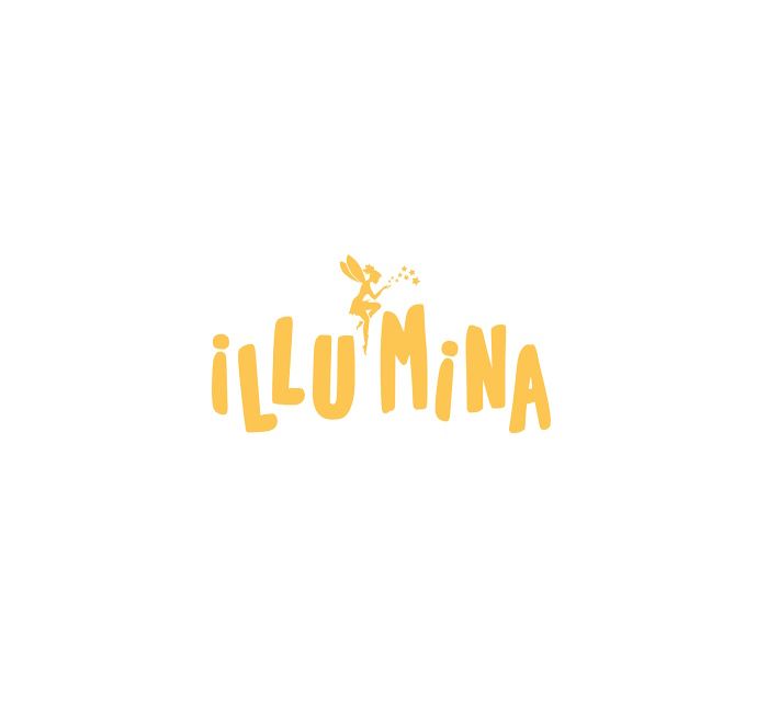 „ILLUMINA“ in Gelb, eine Fee auf dem Buchstaben U, die Glitzer verstreut.