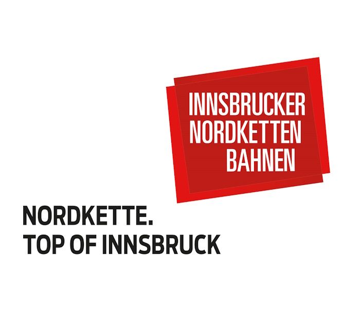 Logo for the Nordkettenbahnen in Innsbruck. Red rectangular shape with white text: INNSBRUCKER NORDKETTEN BAHNEN. 
