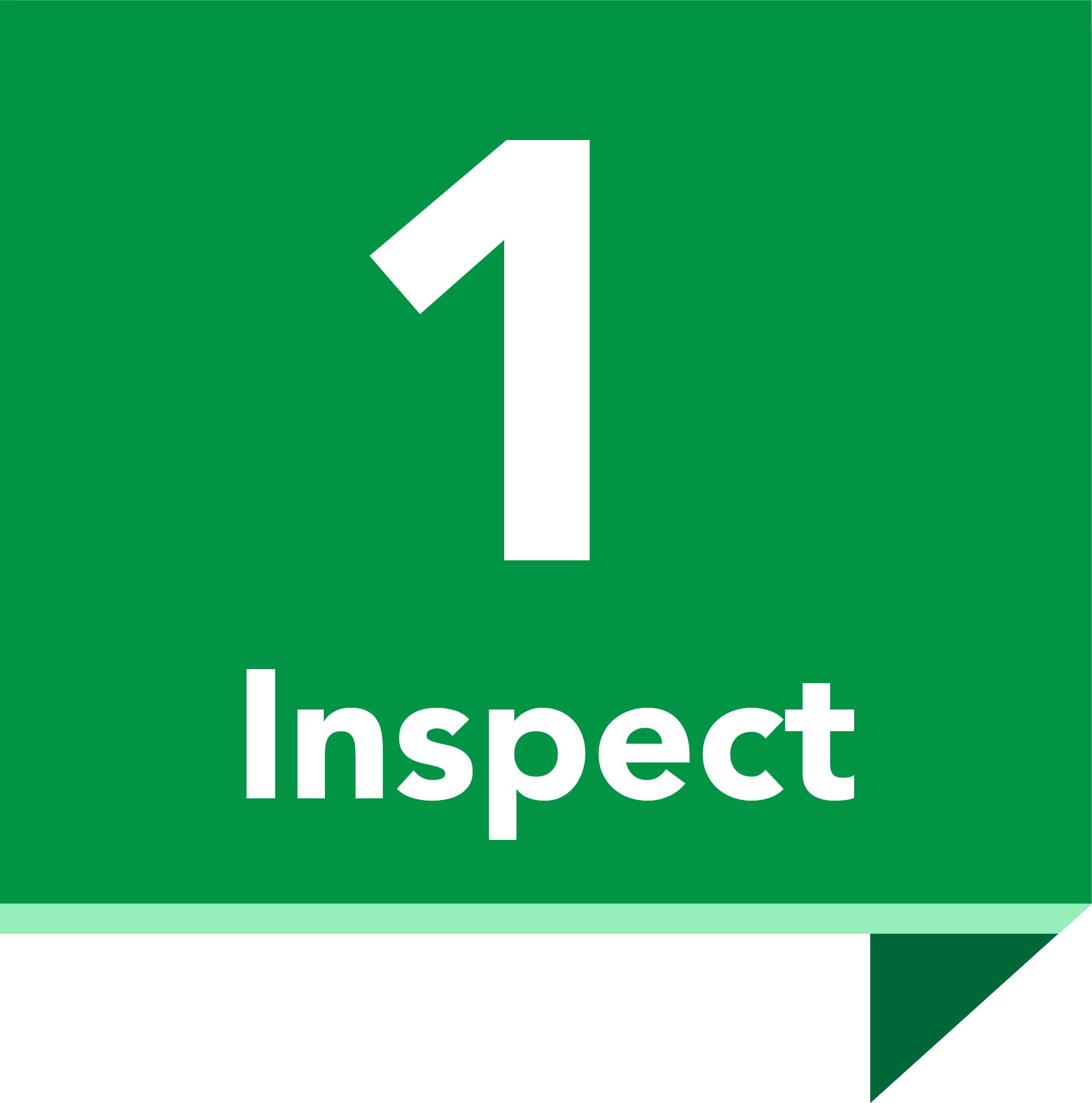 A green sign with the number 1 and the word inspect on it.