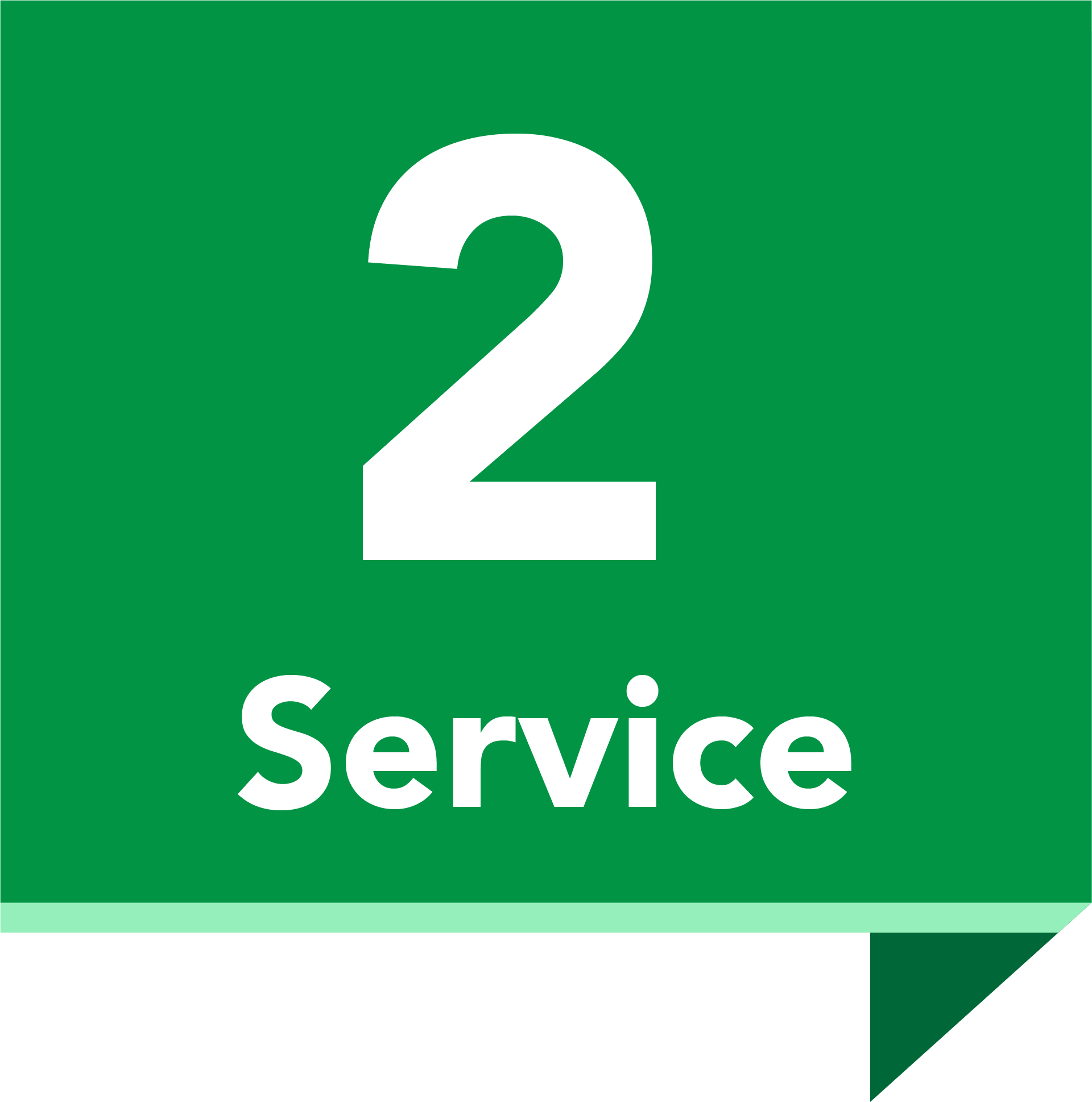 A green sign with the number 2 and the word service on it.