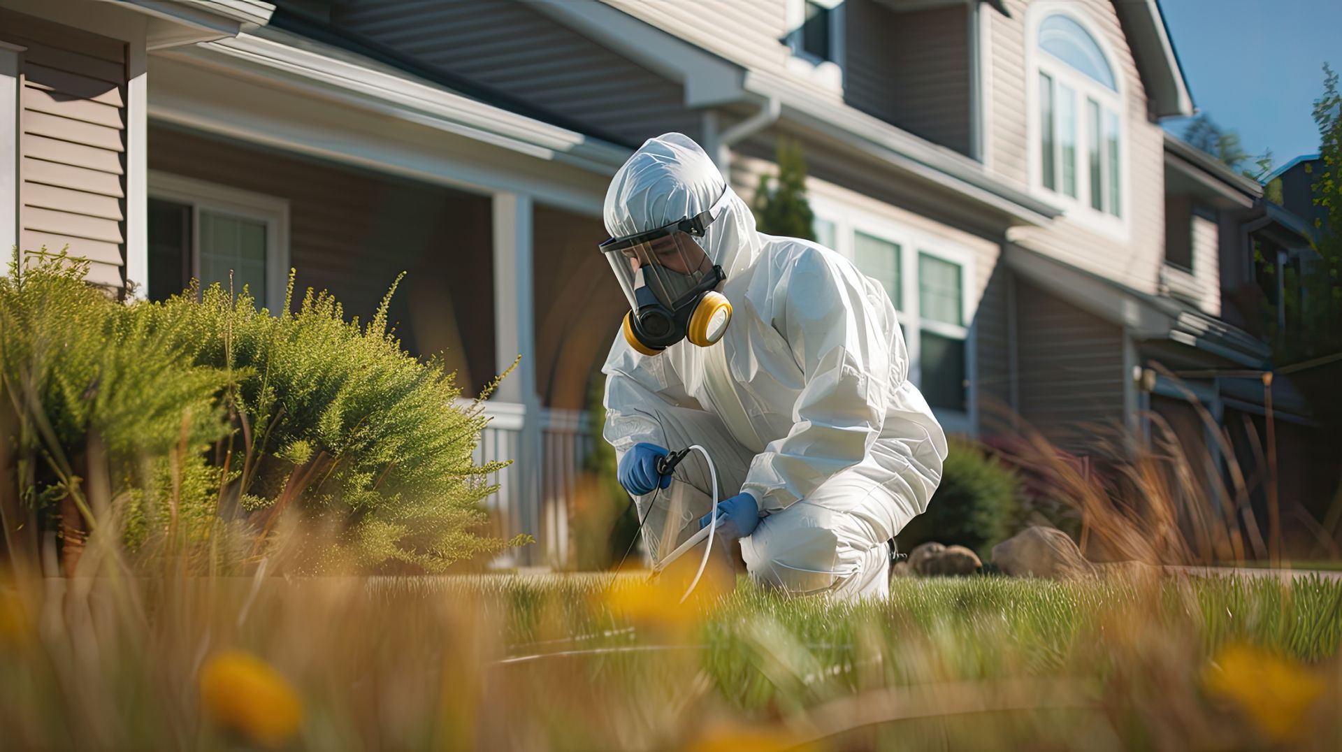 a pest control professional spraying a lawn