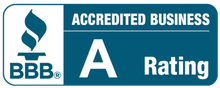 BBB Accredited Business logo with blue flame and white text on blue background.
