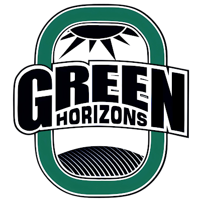 Green Horizons logo with black text on green oval, depicting a sun and field.