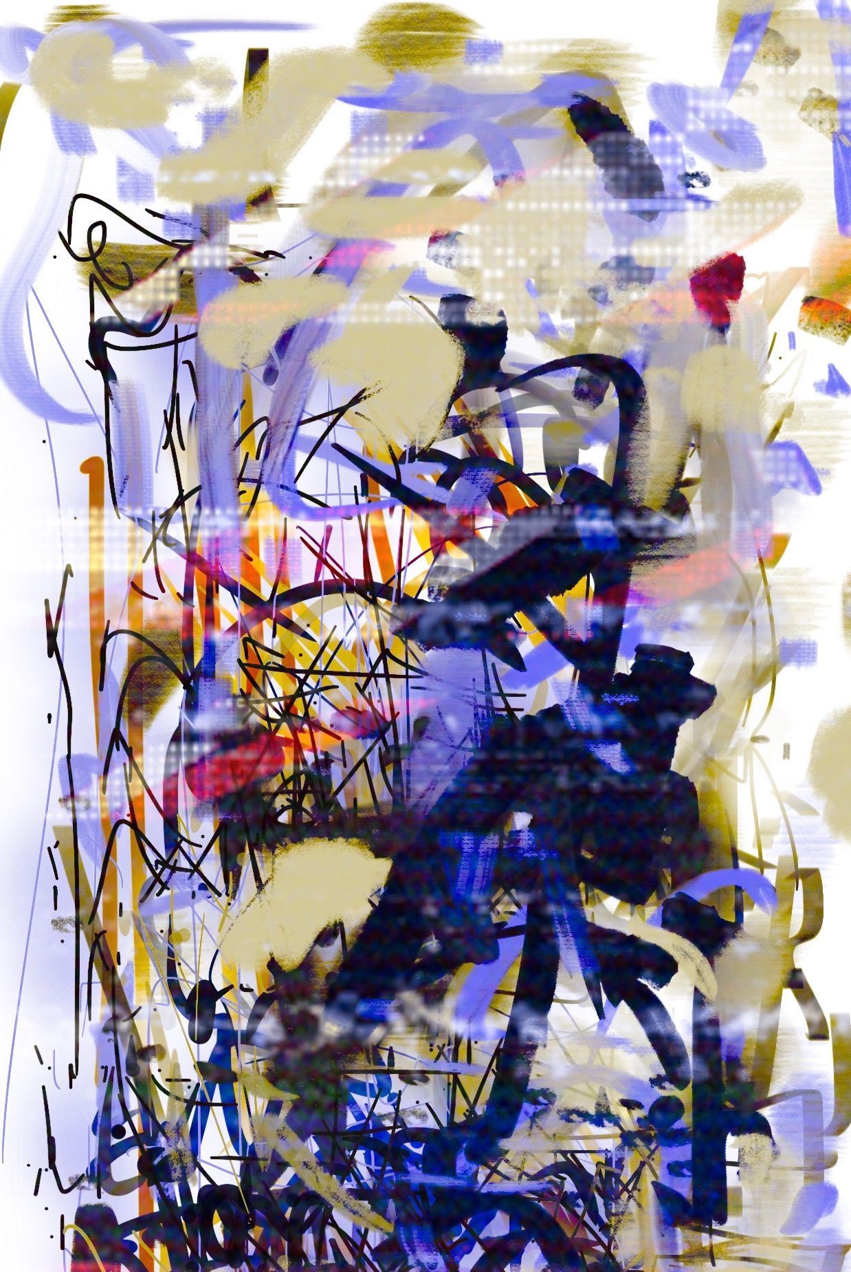 A colorful abstract painting on a white background.