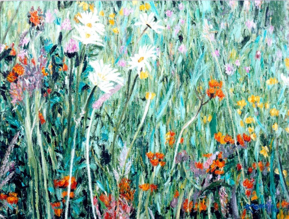 It is a painting of a field of flowers.