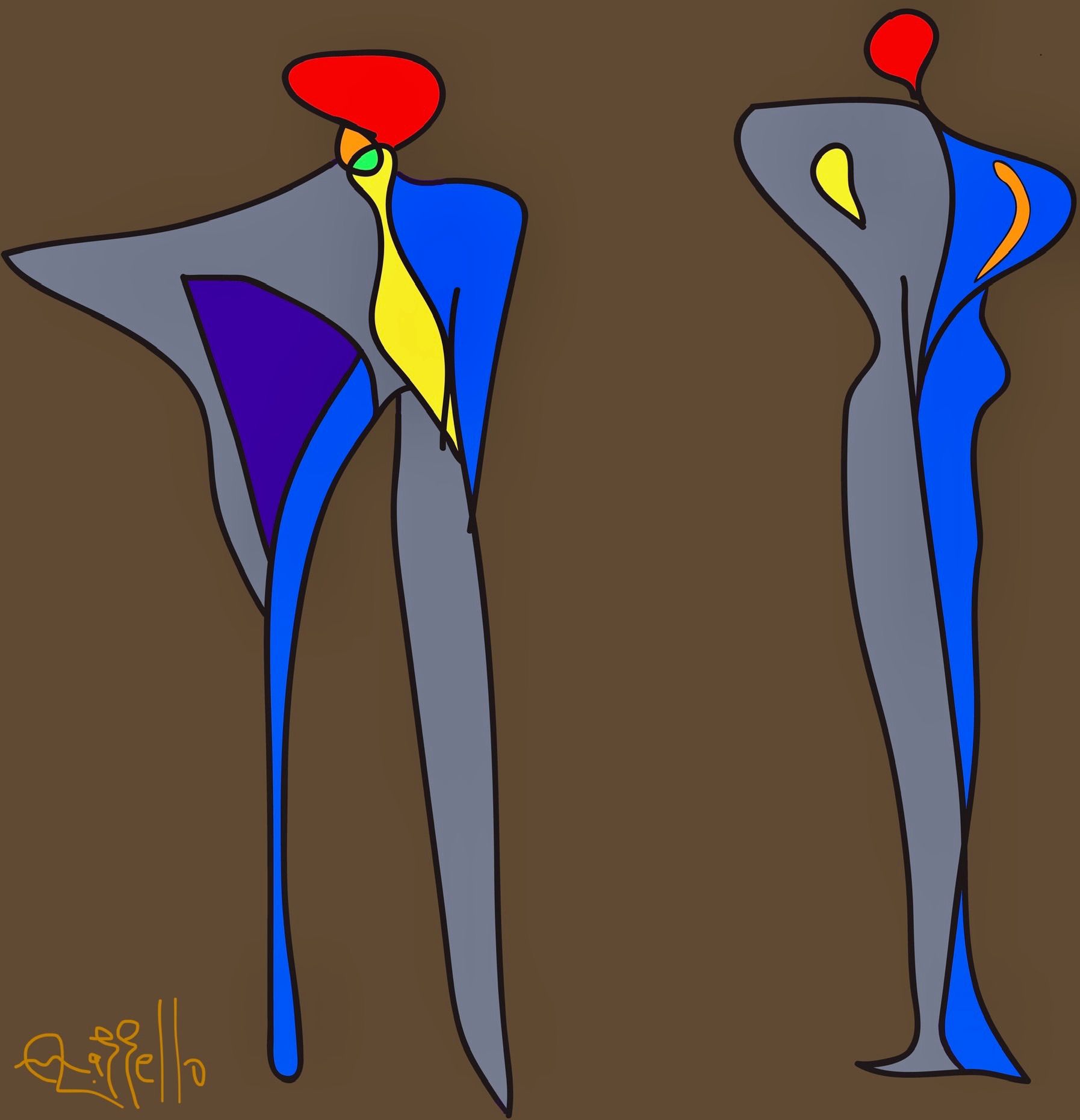 A drawing of a man and woman standing next to each other