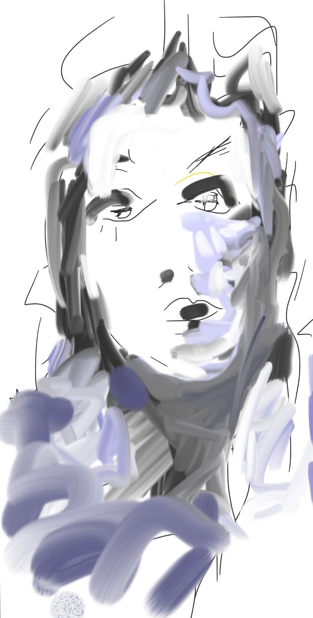 A black and white drawing of a woman 's face