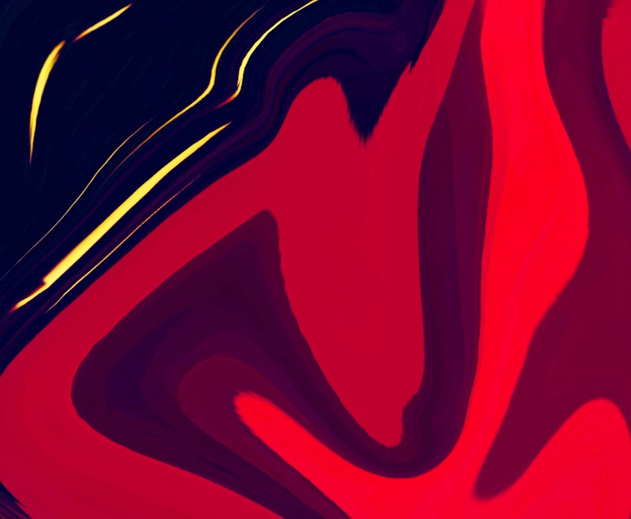 A red and purple swirl with a yellow line in the middle