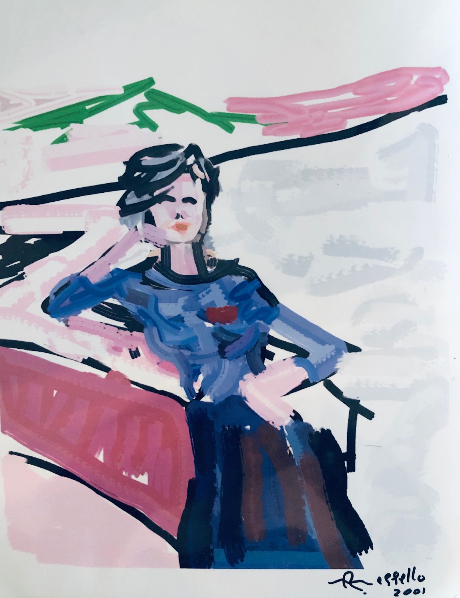 A painting of a woman with the year 2001 on the bottom
