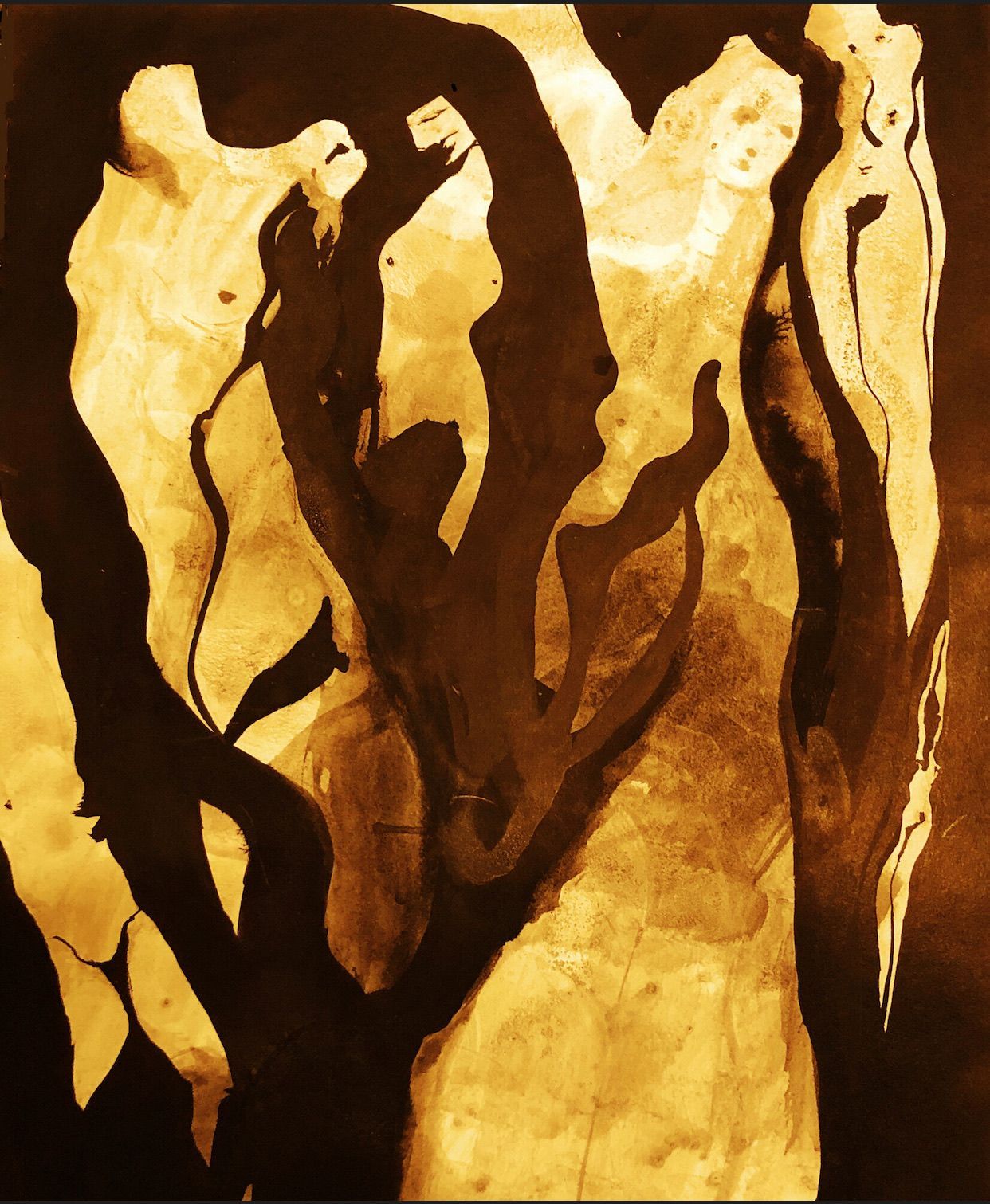 A painting of a group of people standing next to each other