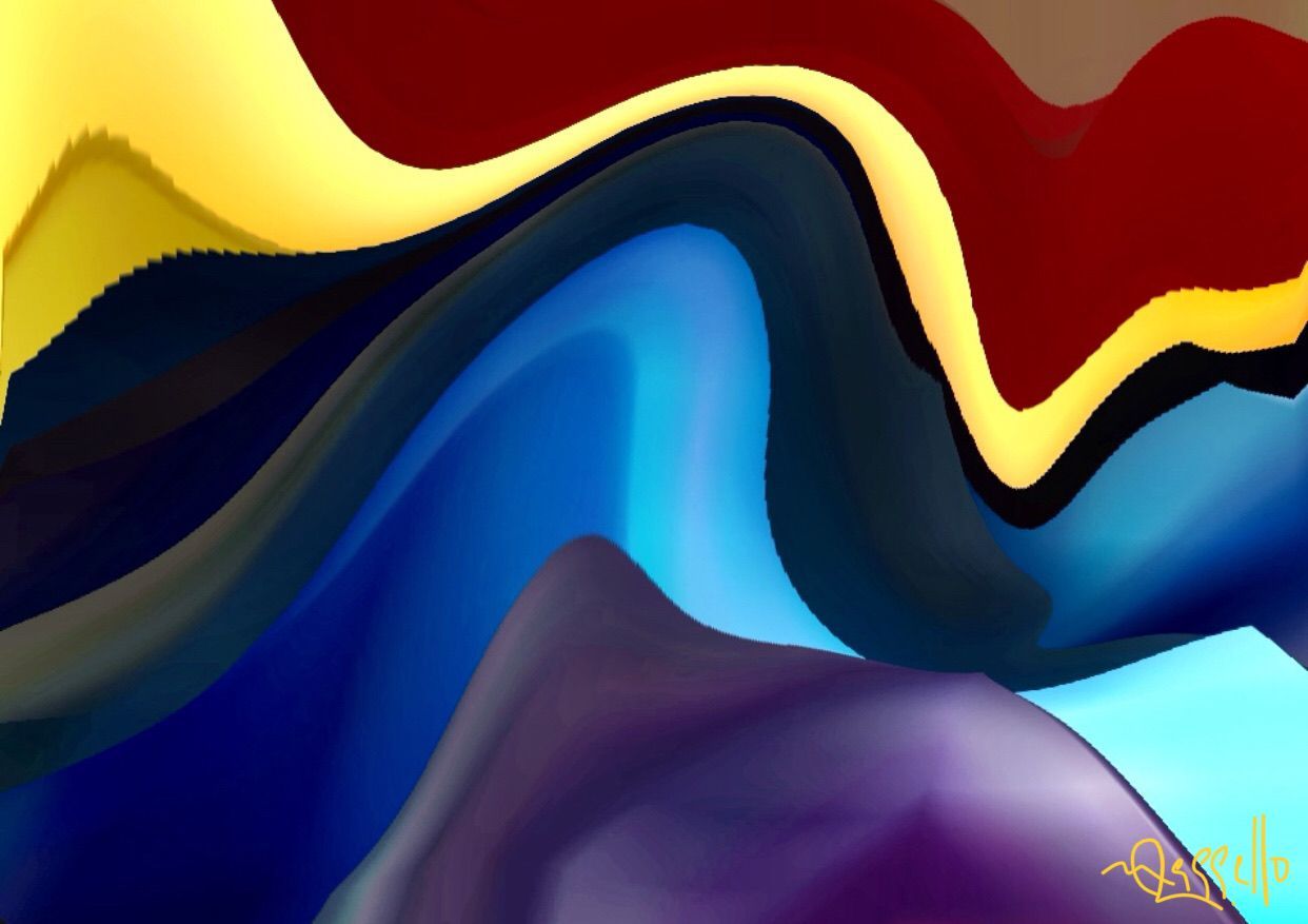 A painting of a colorful swirl with a purple swirl in the middle