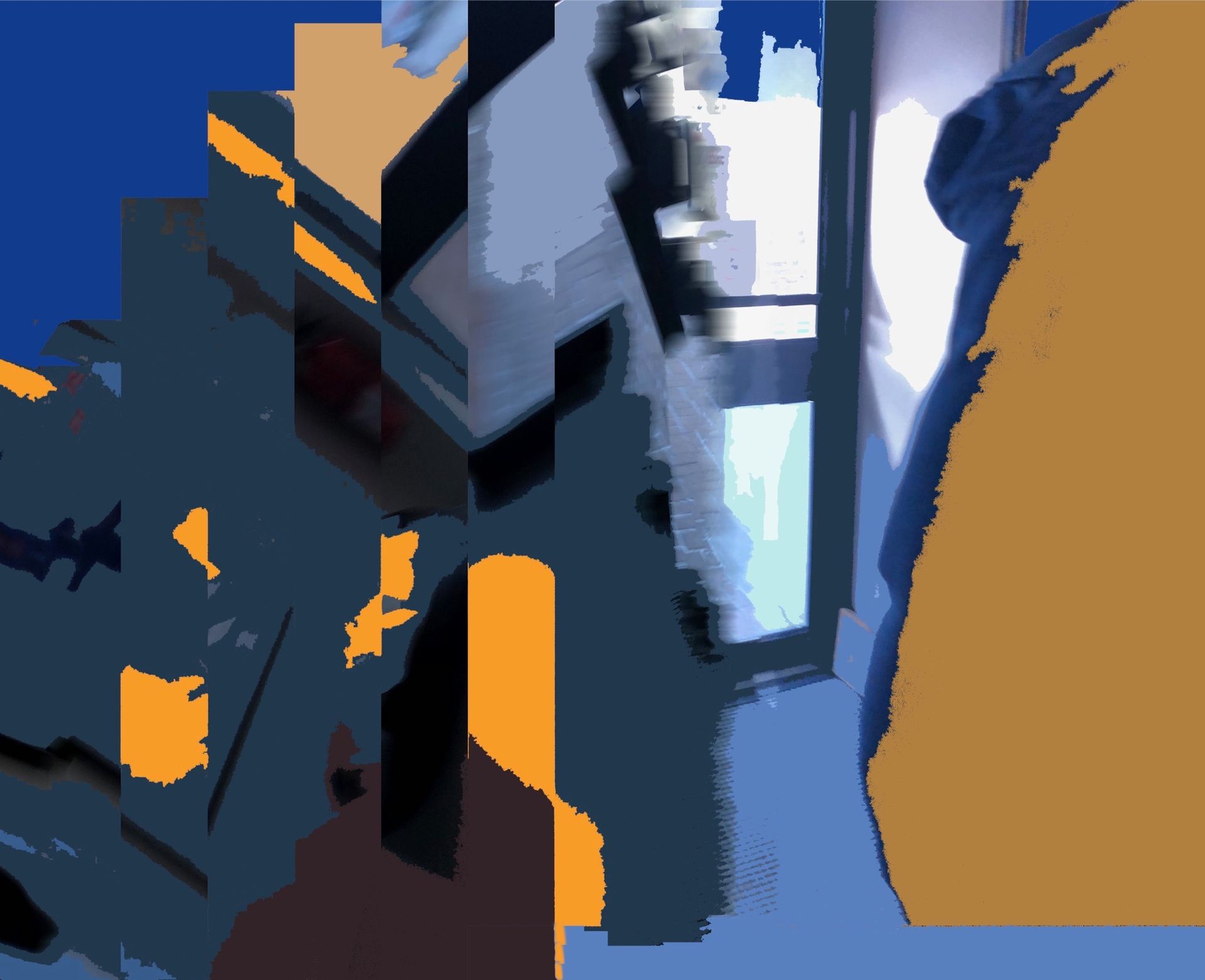 A painting of a building with a blue sky in the background