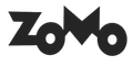 A black and white logo for zomo on a white background