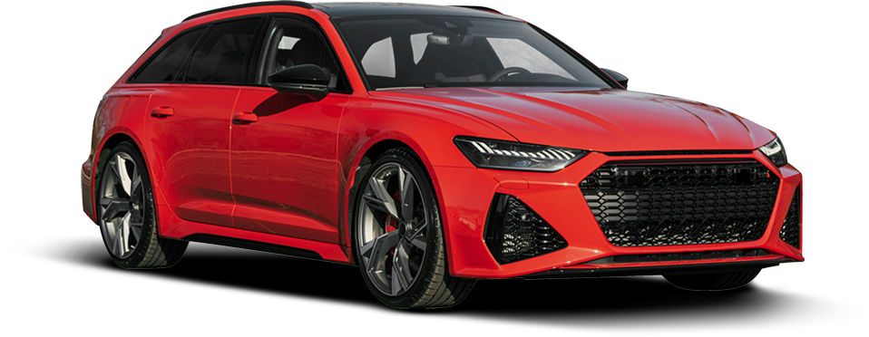 Red Audi RS6 Avant car, on white background. | Destiny Vehicle Solutions