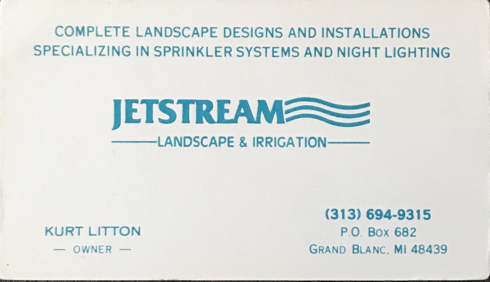 A business card for jetstream landscape and irrigation