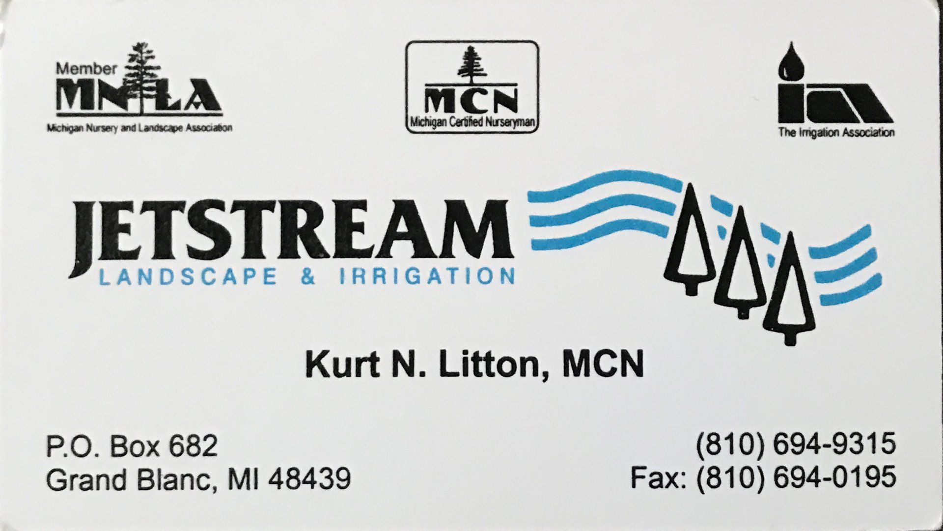 A business card for jetstream landscape and irrigation