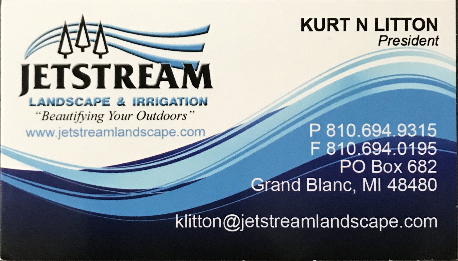 A business card for jetstream landscape and irrigation
