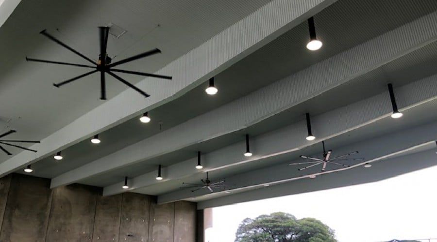 A Ceiling Fan Is Hanging from The Ceiling of A Building — Waltlec Industries In Garbutt, QLD