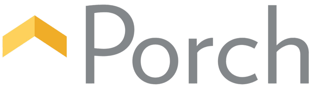 A logo for porch with a yellow arrow pointing up.
