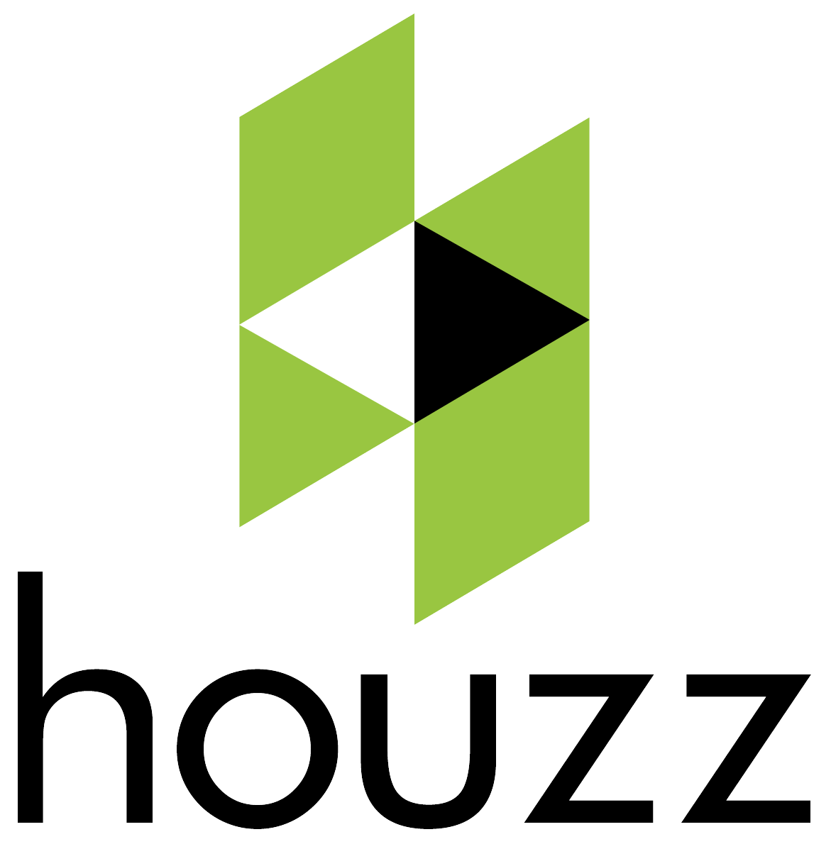 The houzz logo is green and black with a triangle in the middle.