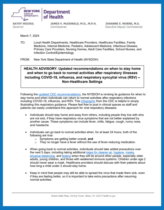 A health advisory from the new york department of health