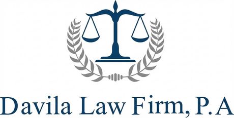 Davila Law Firm, P.A. logo with blue scales of justice and laurel wreath