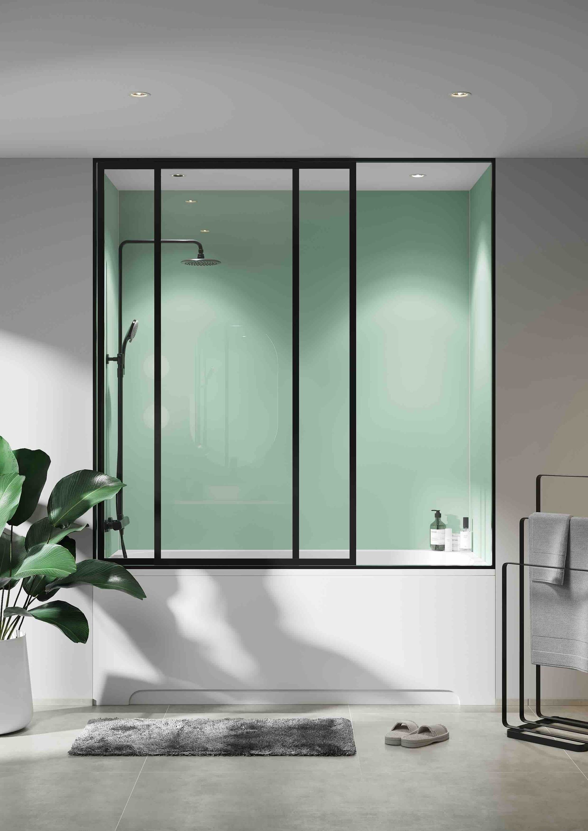 a bathroom with a bathtub and a shower.