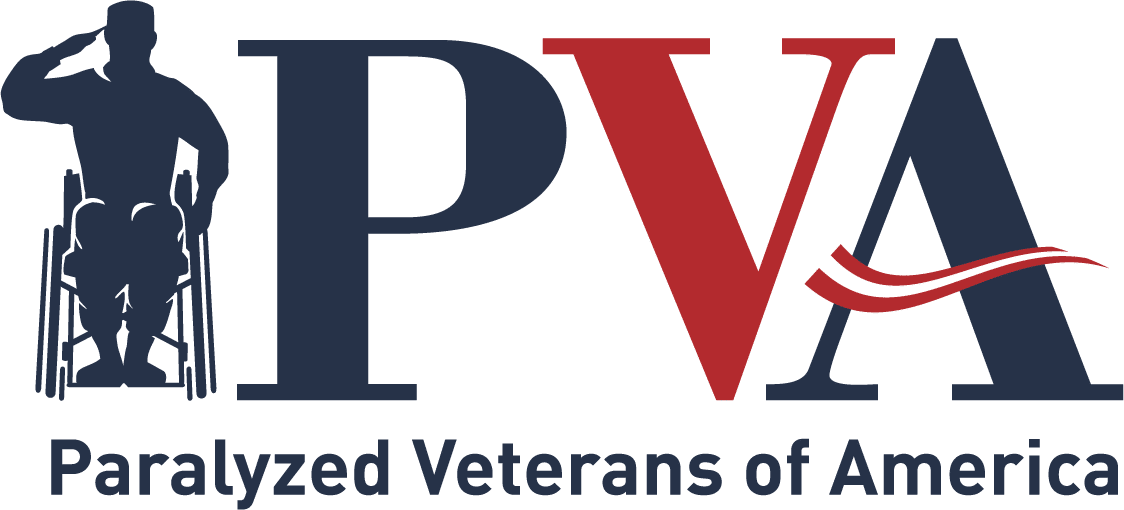 a logo for paralyzed veterans of america with a soldier in a wheelchair saluting.