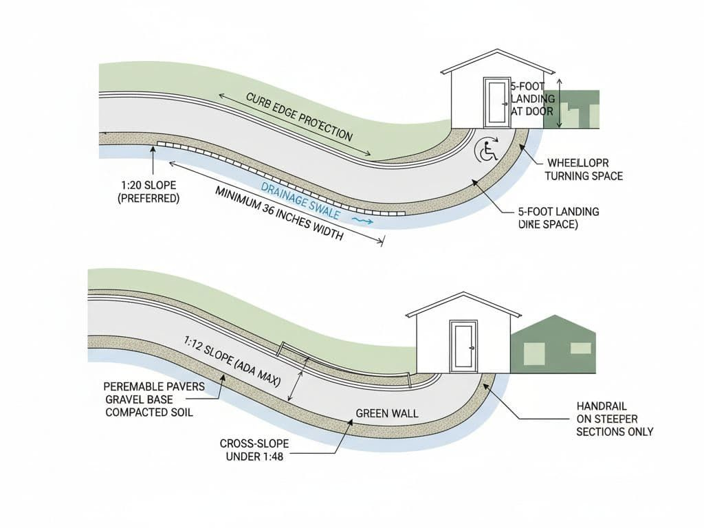 Two diagrams comparing stormwater drainage: one with curb and gutter, the other with a bio-swale.