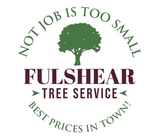 A logo for Fulshear Tree Service featuring a green tree icon and the text "Not job is too small" and "Best prices in town!"