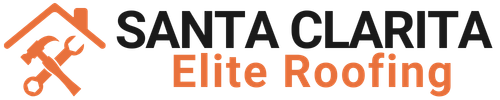 Logo for Santa Clarita Elite Roofing featuring an orange roof outline, a hammer, and a wrench with text in black and orange.
