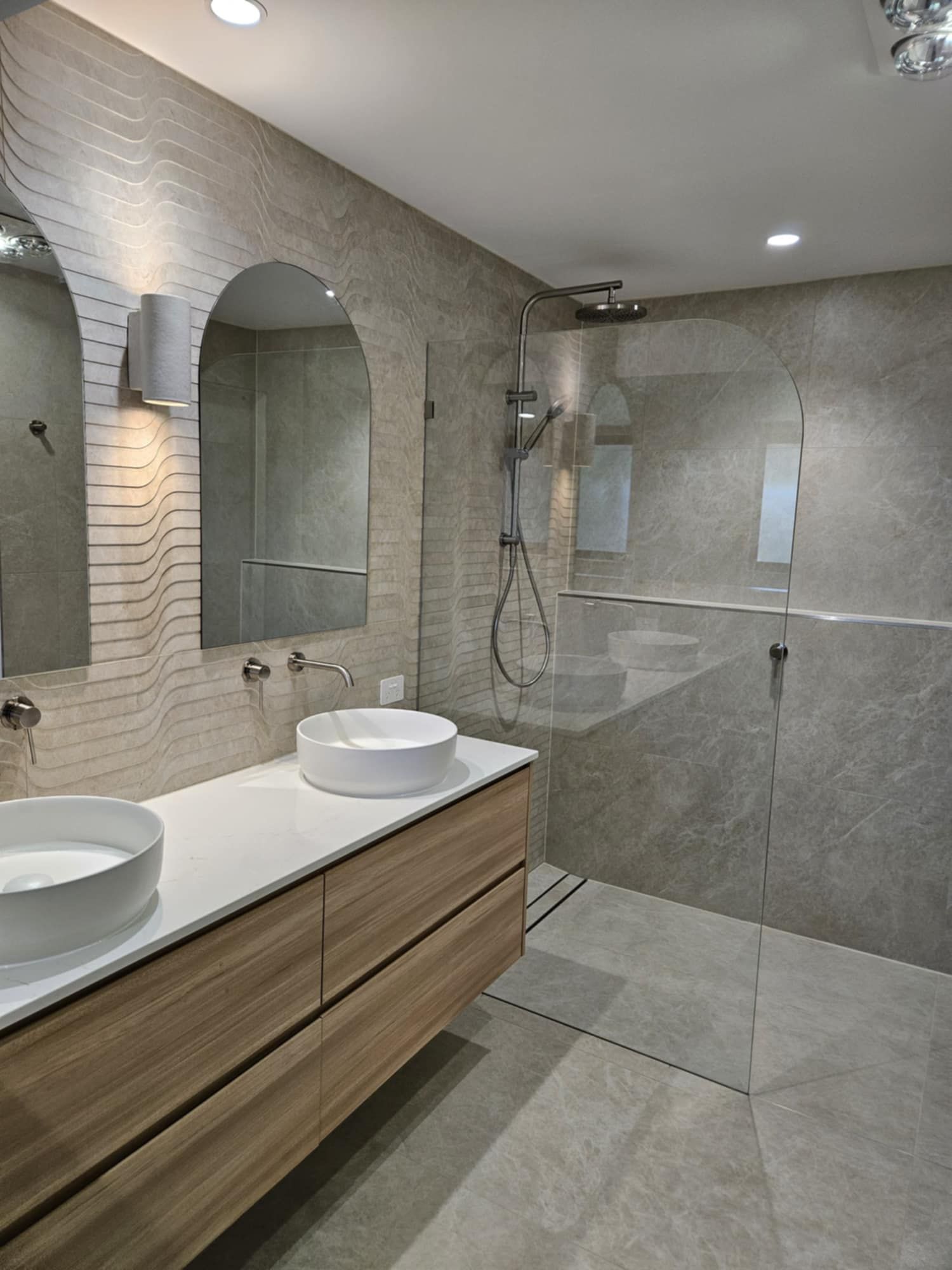 A Bathroom With A glass shower screen— Country To Coast Building Contractors In Landsborough, QLD