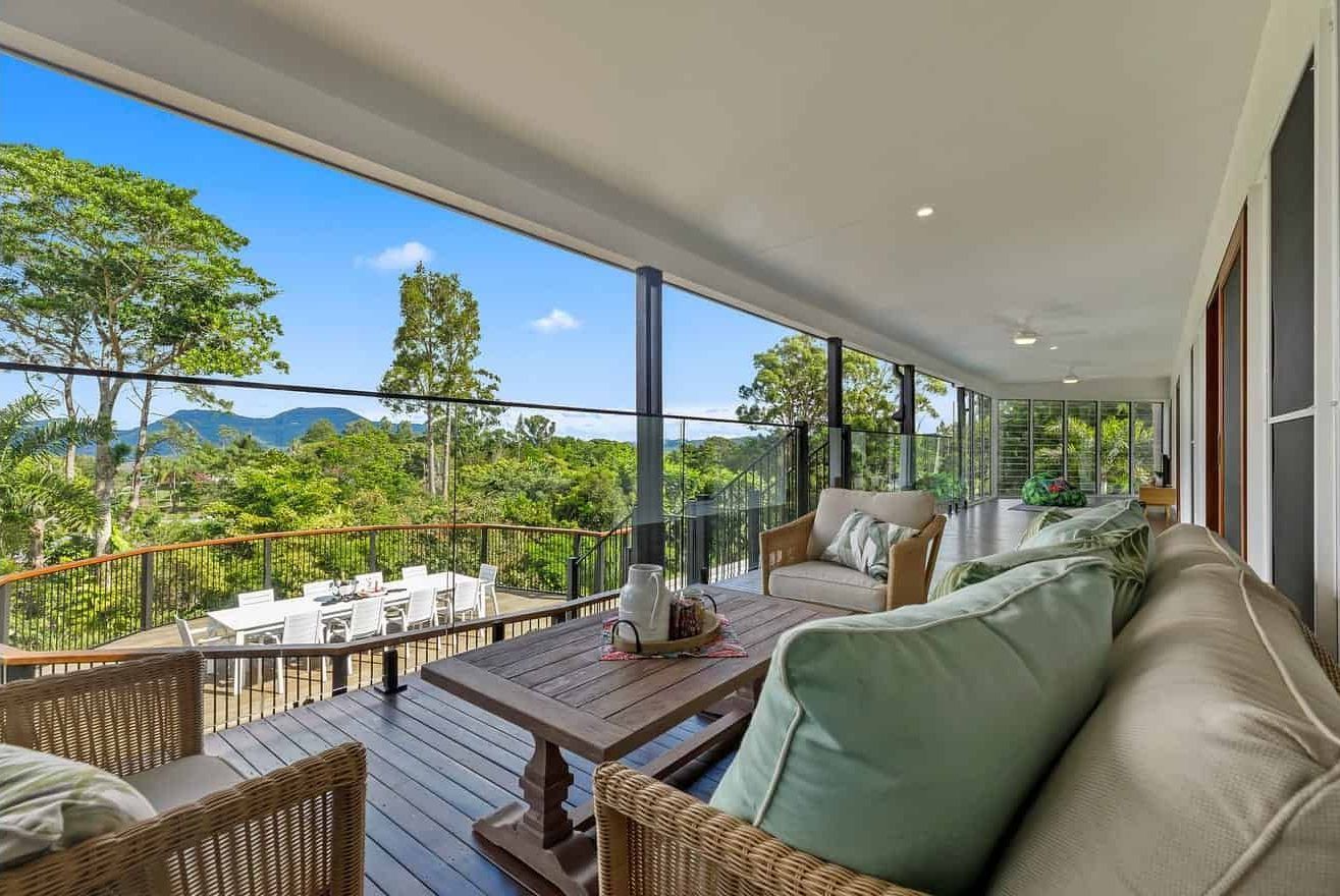 There Is A Large Balcony With A View Of The Mountains And Trees — Country To Coast Building Contractors In Landsborough, QLD