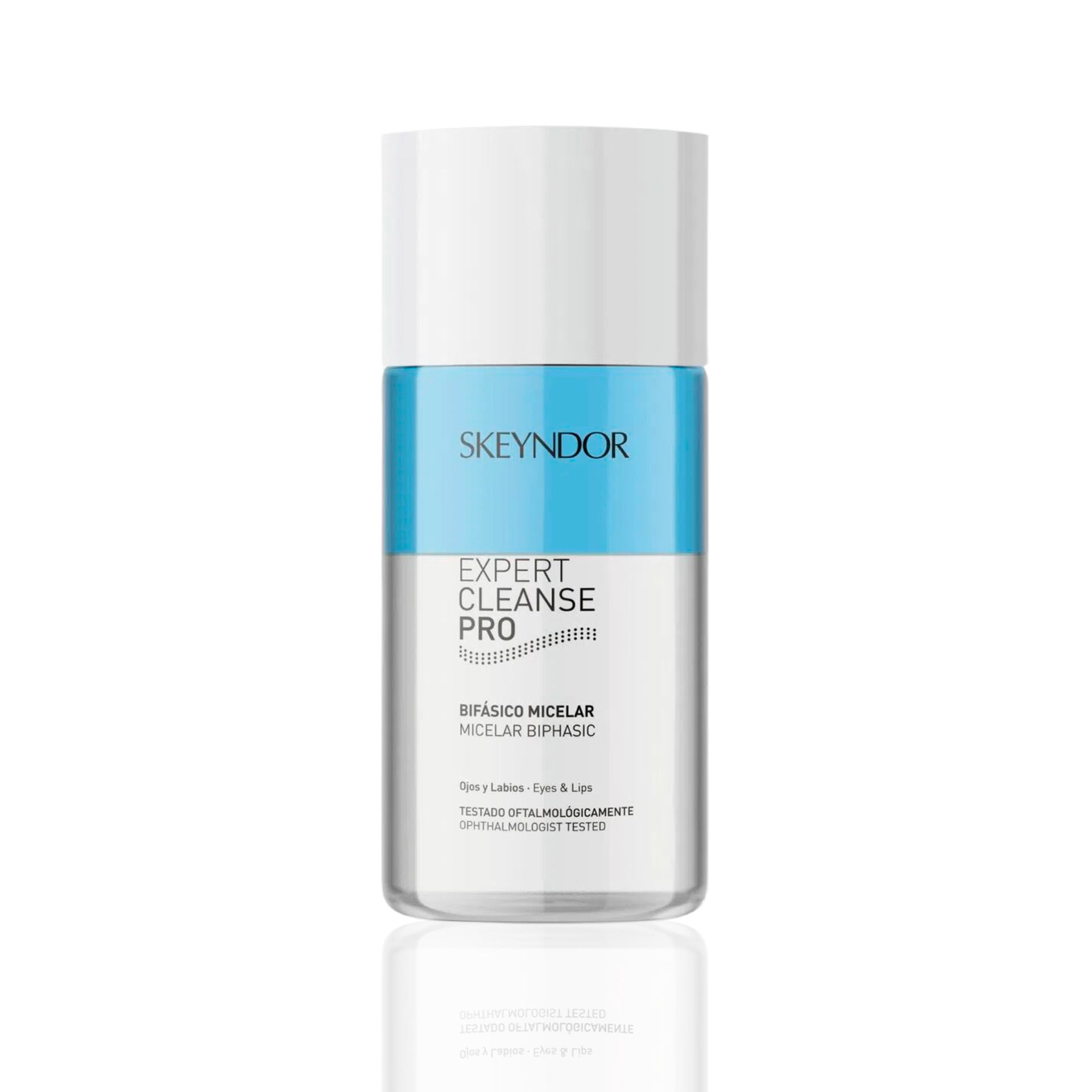 Una botella de desmaquillante de ojos skeyndor expert cleanse pro