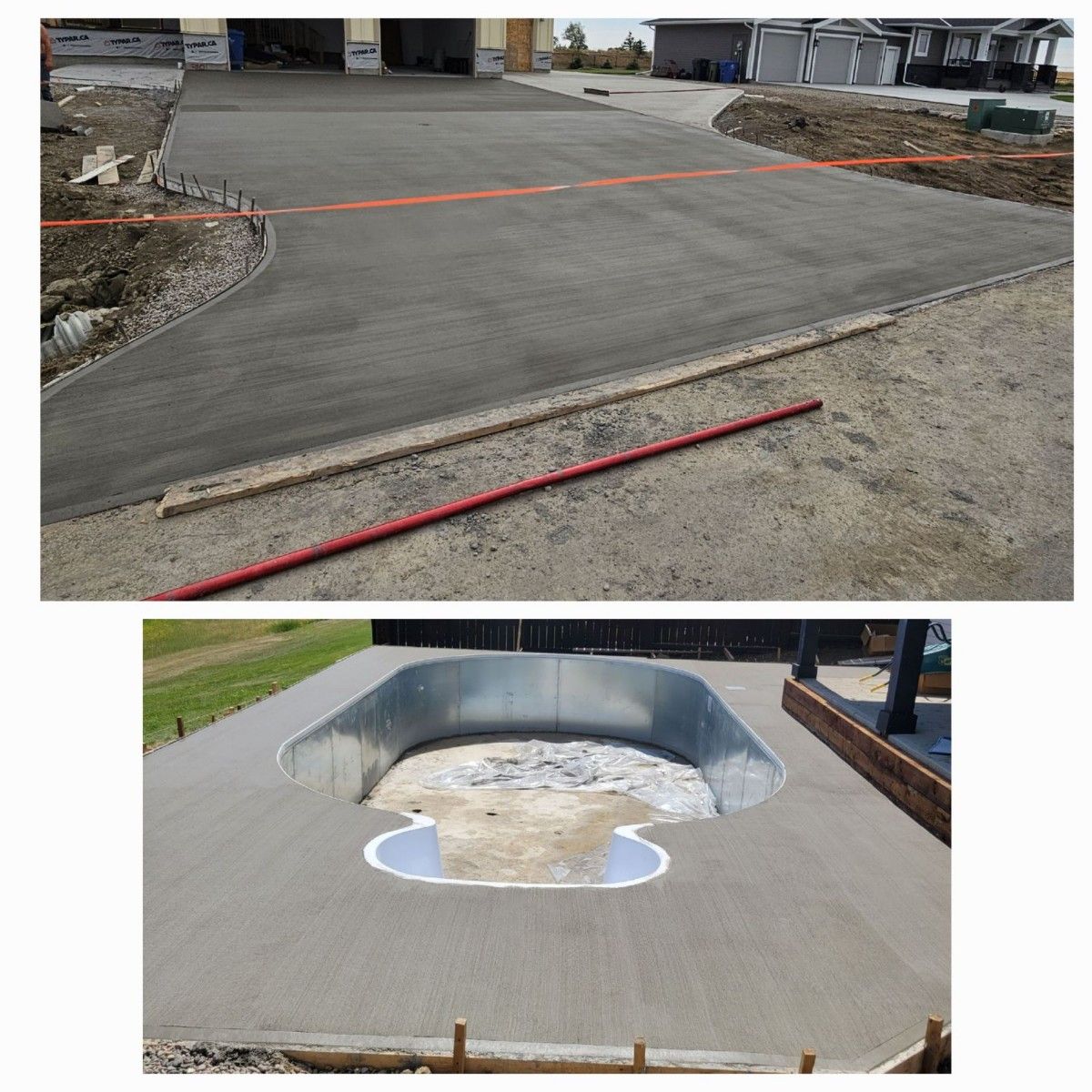 A picture of a driveway and a picture of a pool