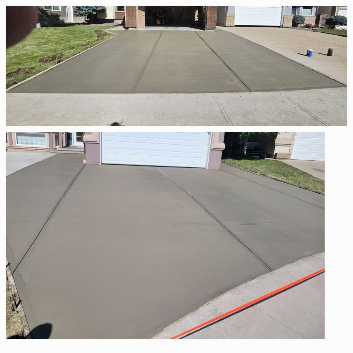 A before and after picture of a concrete driveway