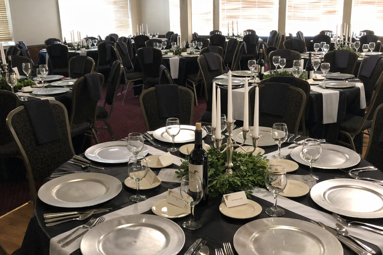Ballroom event dining setup at Casper Country Club