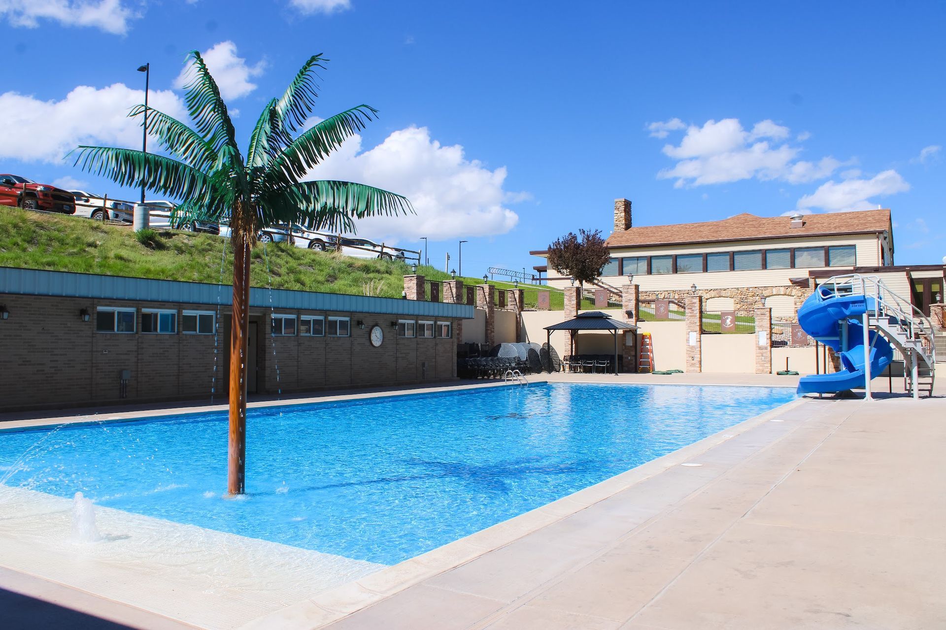 Heated pool with water slide at Casper Country Club