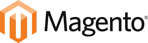 the magento logo is orange and black on a white background .